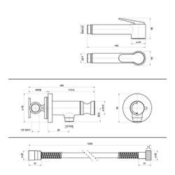Bossini Paloma Brass Mixer Set гигиенический комплект: смеситель прогрессивный, душ с кнопкой подачи воды, шланг 1250 мм, держатель с шланговым подключением