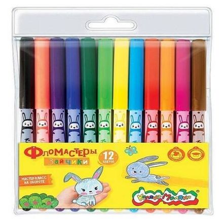 Фломастеры 12 цветов Каляка-Маляка, принт на корпусе, блистер