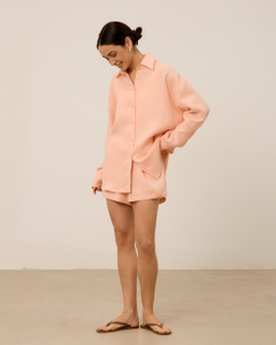 Рубашка 07, из 100% льна, персиковая