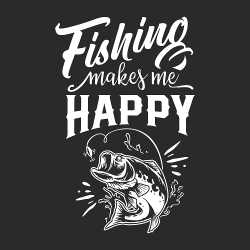 принт PewPewCat Fishing makes me happy для черной футболки