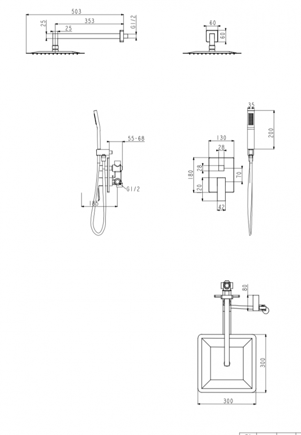 Душевая система скрытого монтажа Grocenberg GB5089MG-3 Матовое золото