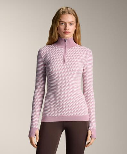 Oysho Лонгслив Base Layer из вязаного жаккарда с геометрическим узором, фиолетово-розовый