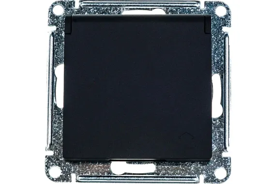 Розетка Systeme Electric ATLASDESIGN с заземлением с крышкой и шторкой карбон 36382