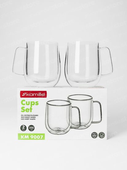 Набор стеклянных чашек 2 шт. 300 мл. Kamille KM 9007 с двойными стенками