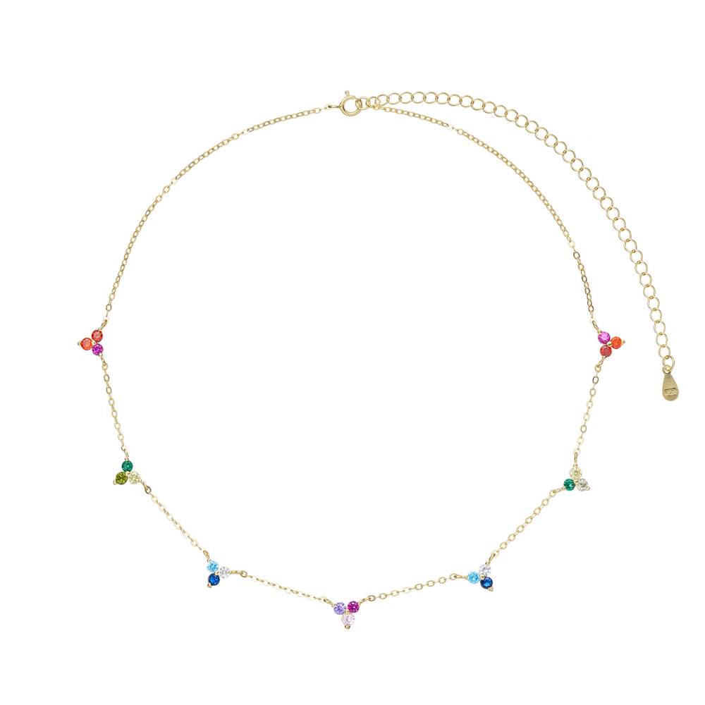 Колье-цветные камни, треугольники, золото