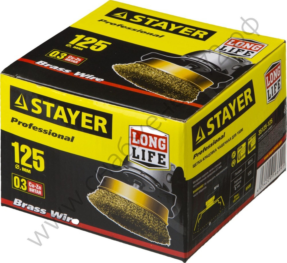 STAYER 125 мм, витая латунированная стальная проволока, 0.3 мм, Щетка чашечная, PROFESSIONAL (35125-125)