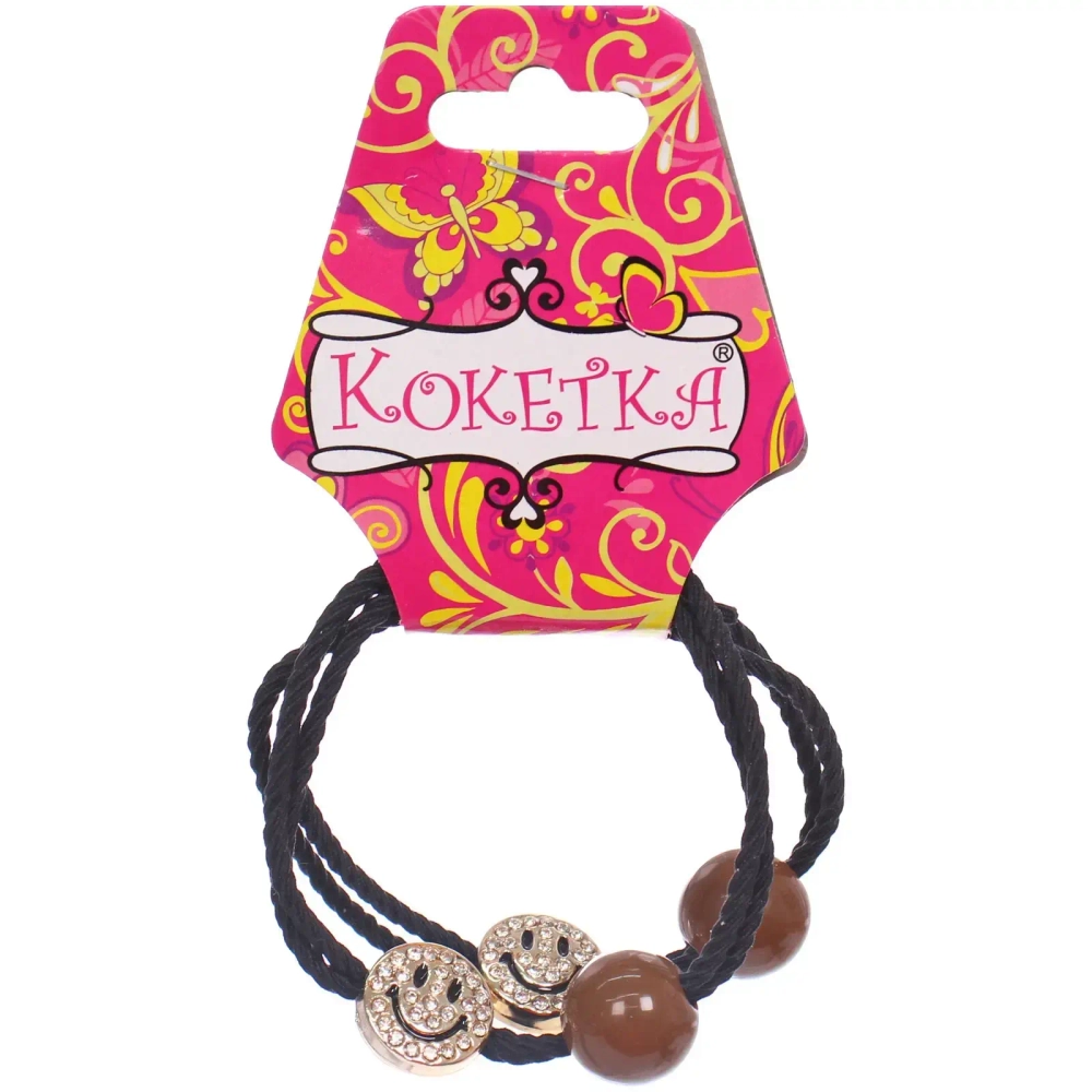 Резинки для волос 2шт «ФАНТЕЭГРО», смайл, цвет черный, молочный и коричневый, d-5.5см (Кокетка)