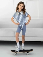 Голубой костюм для девочки на лето в полоску