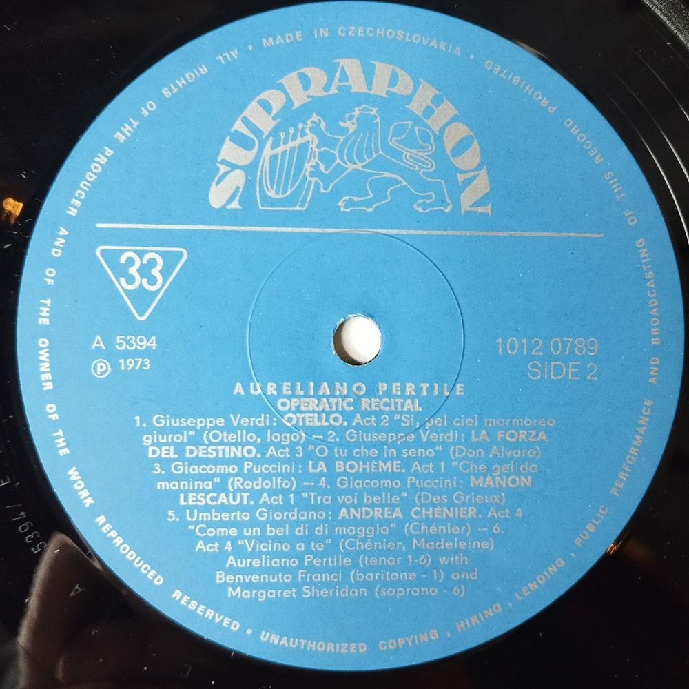 Винтажная виниловая пластинка LP Aureliano Pertile Operatic Recital (Чехословакия 1986)