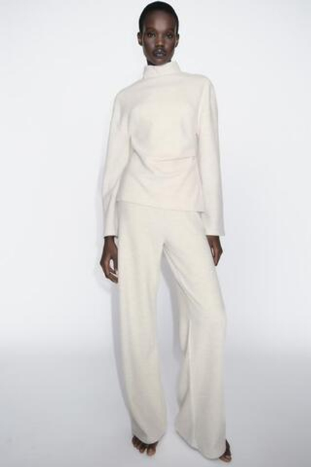 ZARA БРЮКИ ИЗ МЯГКОЙ ТКАНИ С ШИРОКИМИ ШТАНИНАМИ, БЕЖЕВЫЙ