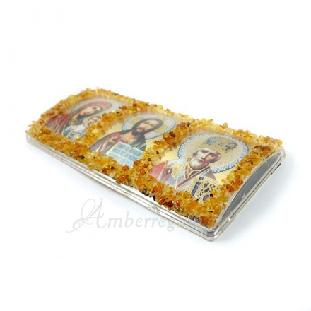 Автомобильная икона, инкрустированная кусочками  натурального янтаря