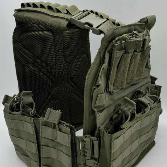 Жилет (плитник быстросъемный YAKEDA разгрузка) с подсумками на спине, олива