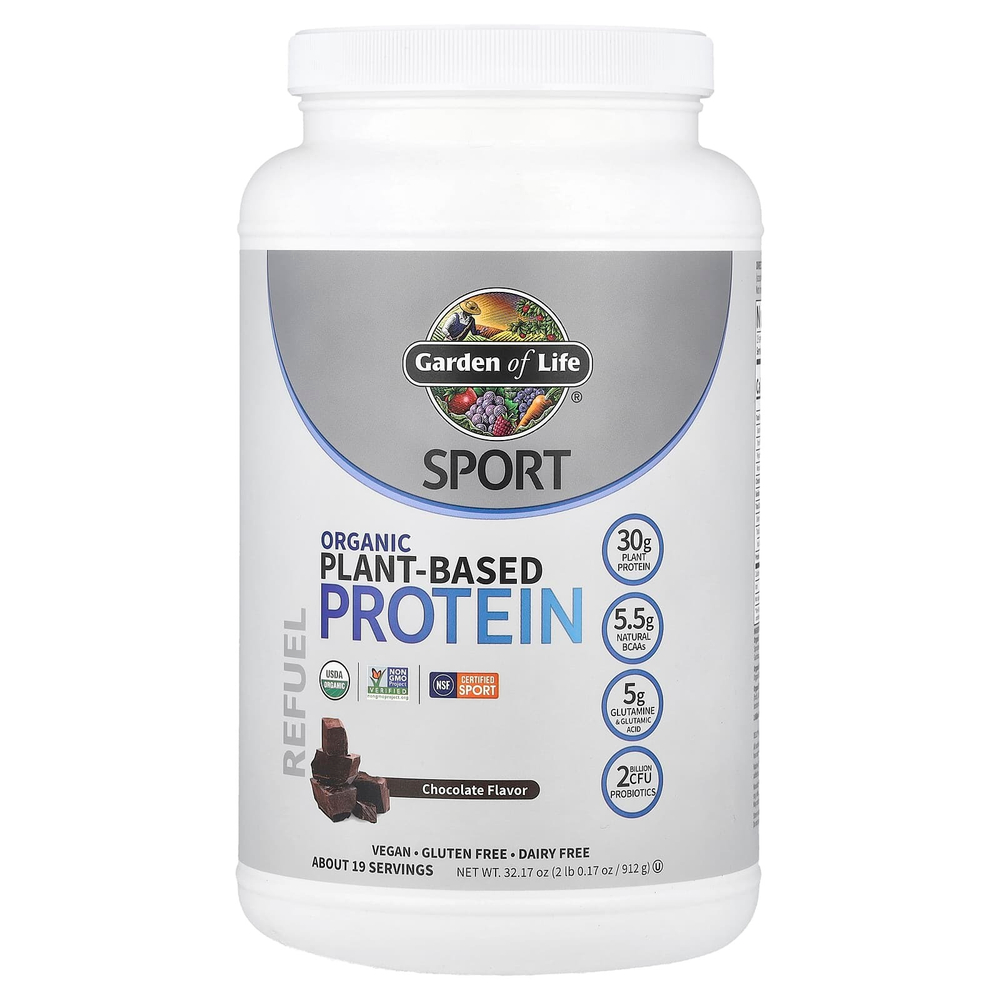Garden of Life, Sport, органический растительный протеин, шоколад, 912 г (2 фунта)
