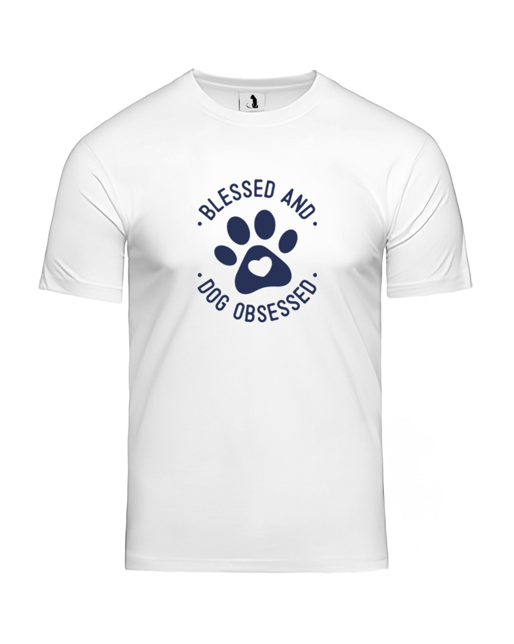 Футболка Blessed and dog obsessed unisex белая с синим рисунком