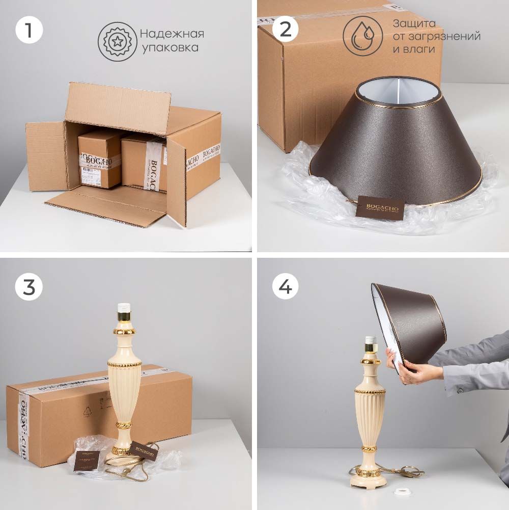 Настольная лампа Ваза Ребристая Бронза с абажуром Тюссо Vatican (Ватикан) Аквамарин