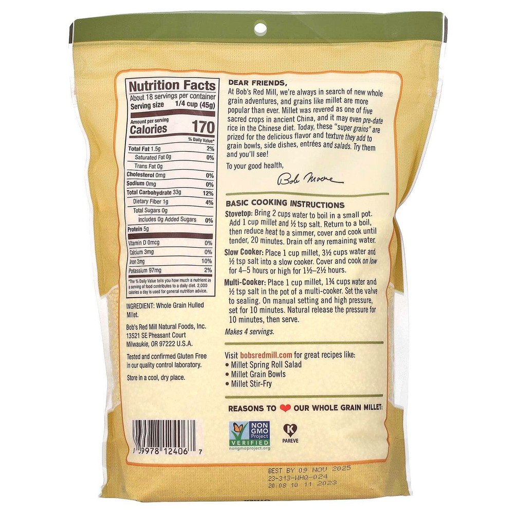 Bob's Red Mill, просо, цельнозерновой продукт, без глютена, 794 г (28 унций)