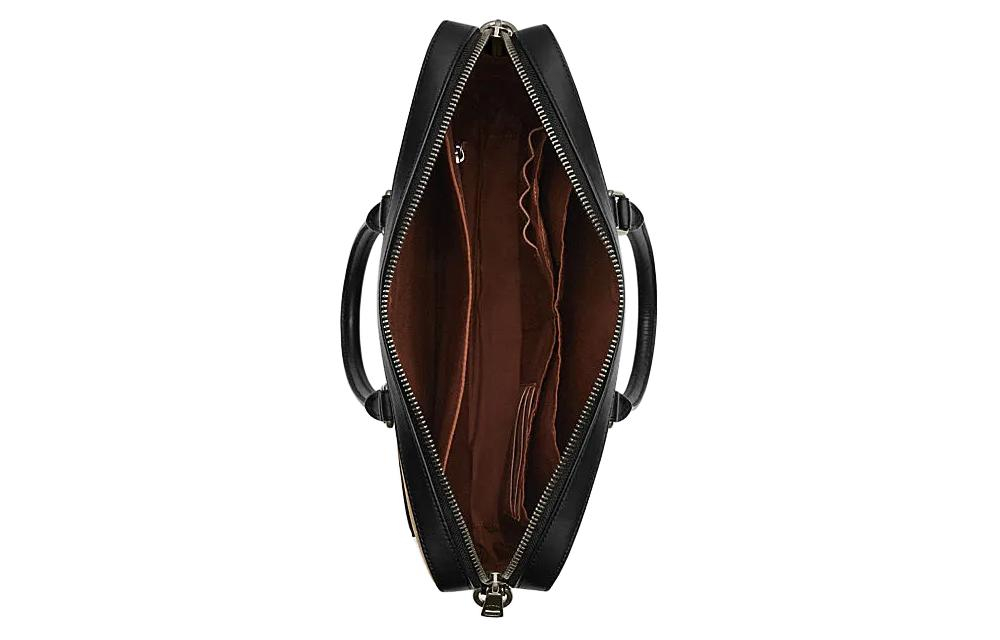 COACH ETHAN PVC Portable One Shoulder Crossbody Briefcase Large Men"s Bronze Hardware & Khaki & Black