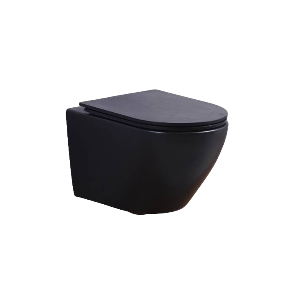 Унитаз подвесной PC-009B, Черный мат, безободковый, дюропласт, микролифт