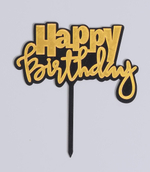 Топпер "Happy Birthday" золото на черном фоне