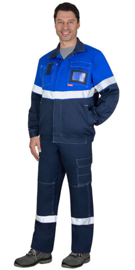 Костюм СИРИУС-САМОТЛОР-РОСС куртка, брюки, темно-синий с васильковым и СОП, антистат. нить, МВО