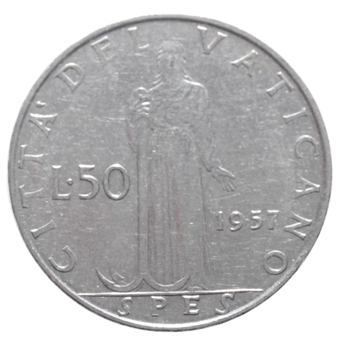 50 лир 1957 год, Ватикан. aUNC
