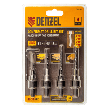 Набор сверл под конфирмат, 3-5 мм, 4 шт Denzel 704240