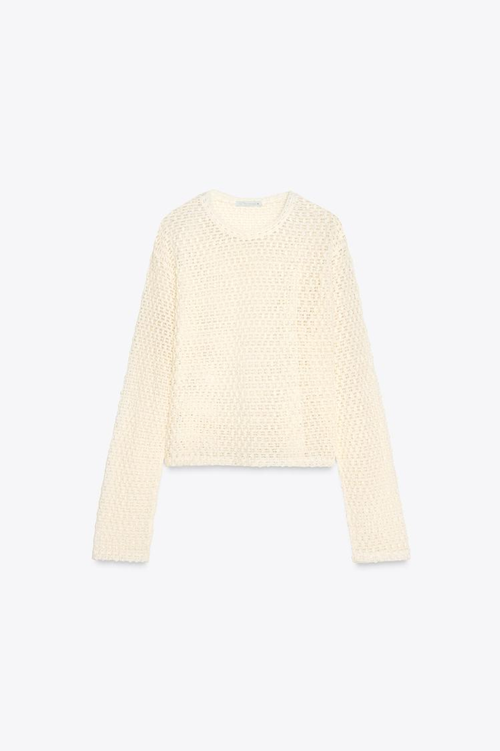 ZARA ТОП ИЗ КРУЖЕВА КРОШЕ С ДЛИННЫМИ РУКАВАМИ, ЭКРЮ