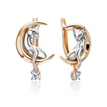 Серьги «Лунные кошки» с английским замком из комбинированного золота с фианитом