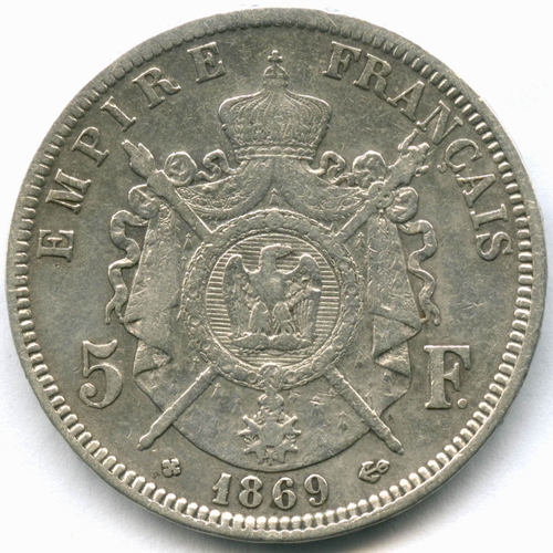 5 франков 1869 BB (Наполеон III) Франция VF