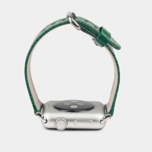 Ремешок для Apple Watch 44/45/46 mm из кожи ящерицы, зеленого цвета
