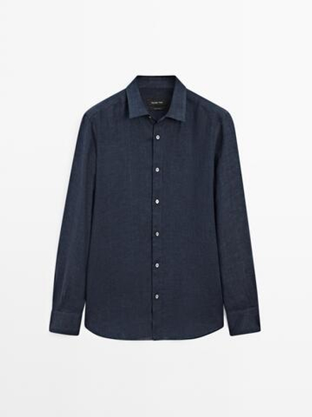 Massimo Dutti Рубашка приталенного кроя из 100% льна, темно-синий