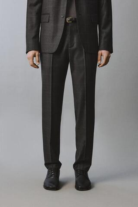 ZARA КОСТЮМНЫЕ БРЮКИ В КЛЕТКУ ИЗ 100% ШЕРСТИ, ТЕМНЫЙ МЕЛАНЖ