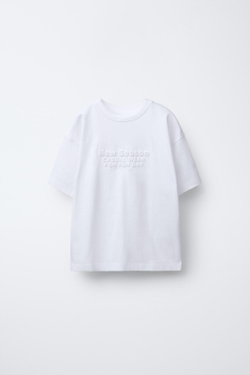 ZARA ФУТБОЛКА С РЕЛЬЕФНОЙ НАДПИСЬЮ, БЕЛЫЙ