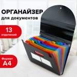Папка-органайзер для бумаг и документов на резинке 13 отделений BRAUBERG DOCS А4 черная (2 штуки в упаковке)