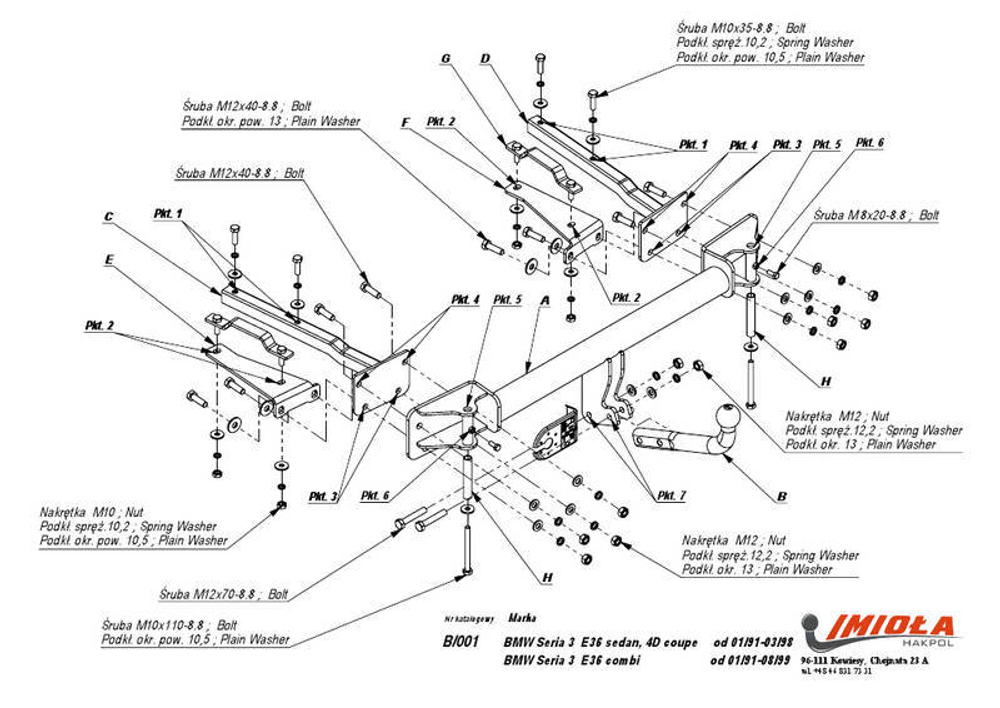 Фаркоп IMIOLA B.001 BMW 3-Series 1991-1998 (паспорт и сертификат в комплекте)(без электрики)