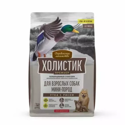 Деревенские лакомства Холистик Премьер  для собак мини пород Утка/рис 3 кг