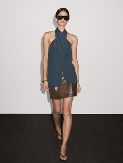 Massimo Dutti Мини-юбка из кожи наппа, коричневый