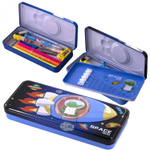 Пенал металлический 2 отделения Alingar, таблица умножения, органайзер, 100 х 220 мм, "Space travel. Космонавт", голубой (крокодильчик в ракете)