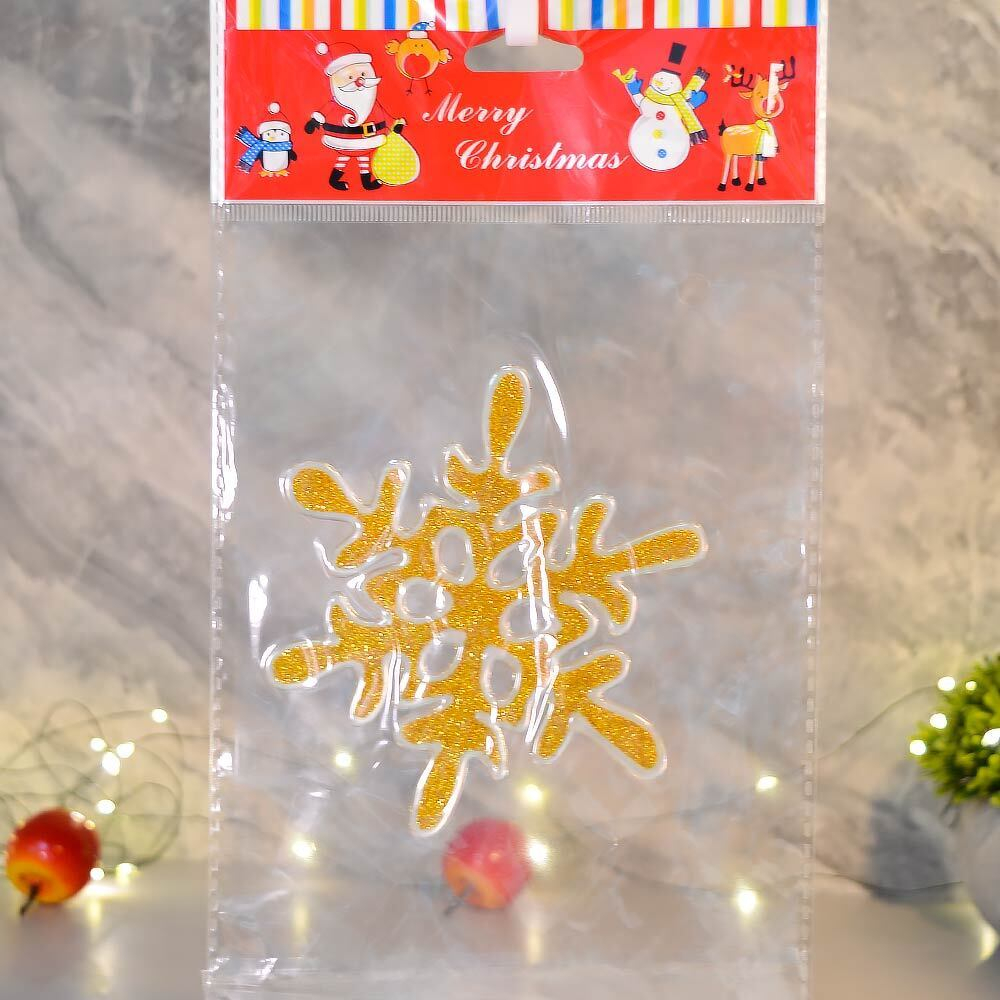 Наклейка новогодняя "Снежинка из сказки" 15*20см, золото