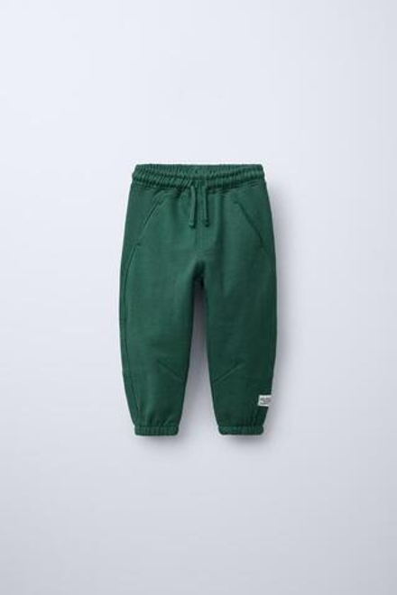 ZARA БРЮКИ ИЗ МЯГКОЙ ТКАНИ С НАШИВКОЙ, ЗЕЛЕНЫЙ