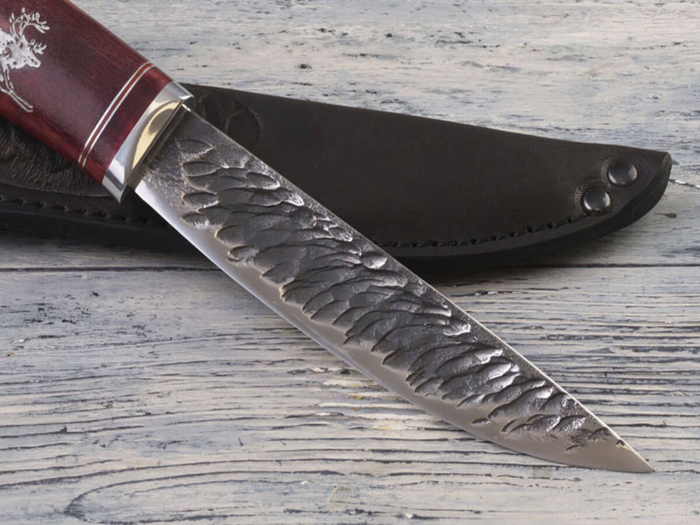 Якутский нож "Амга", сталь Х12МФ, рукоять стабилизированная карельская берёза в бордовом цвете