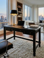 Стол письменный, 140х65х84, Джоли, компьютерный, с ящиками, массив березы, черный, MAKOSA