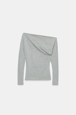 ZARA ТОП АСИММЕТРИЧНОГО КРОЯ ИЗ МЯГКОЙ ТКАНИ, СЕРЫЙ МЕЛАНЖ
