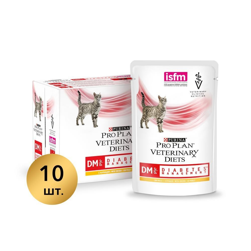 Влажный корм Pro Plan Veterinary Diets DM St/Ox для взрослых кошек при диабете, с курицей, Пауч