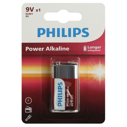 Элемент питания алкалиновый "крона" 6LR61 9В Power (блист. 1шт) Philips Б0062717
