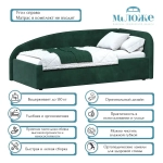 Кровать Элис 90х200 Мятный Зеленый Правый Угол