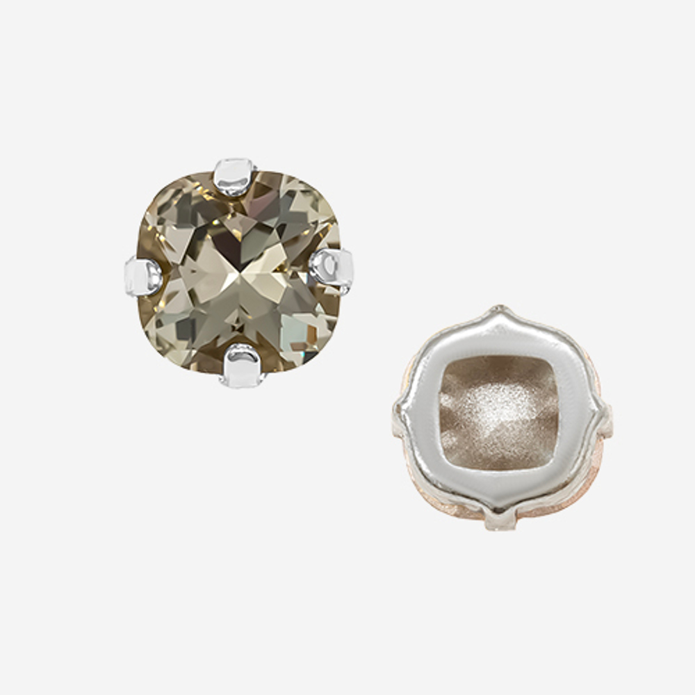 Кристалл Кушон (Сushion) в цапах, оттенок "Black Diamond", 9,2мм, родирование