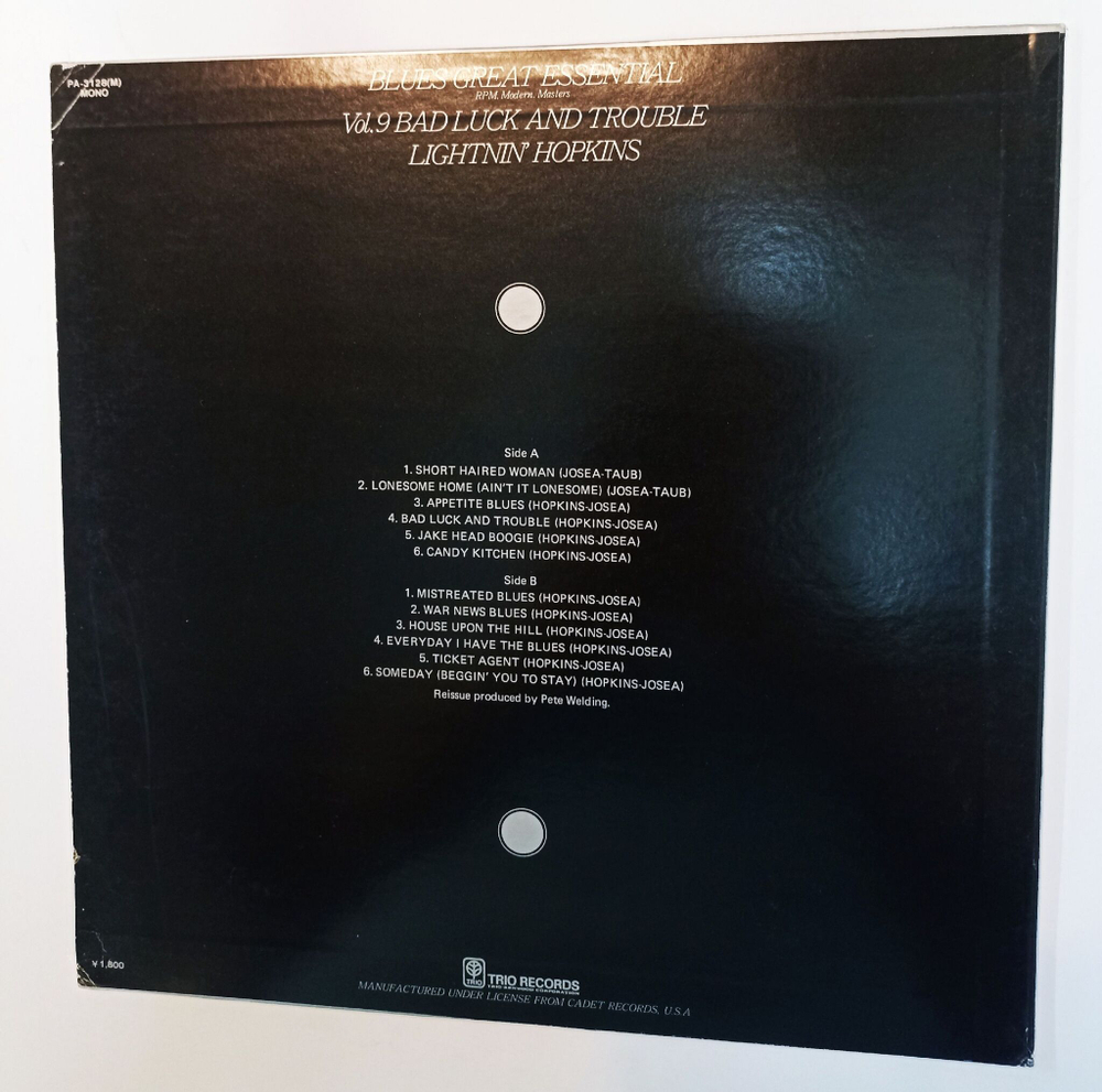 Винтажная виниловая пластинка LP Lightnin Hopkins Bad Luck And Trouble (Japan 1976)