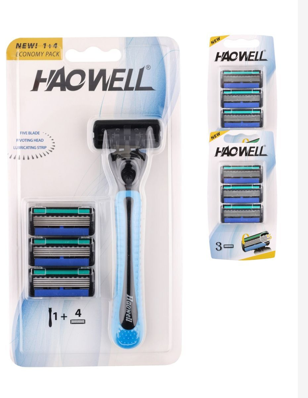 Станок для бритья Haowell 10 многоразовых картриджей c 5 лезвиями плавающая головка, полоска Aloe+витамин E