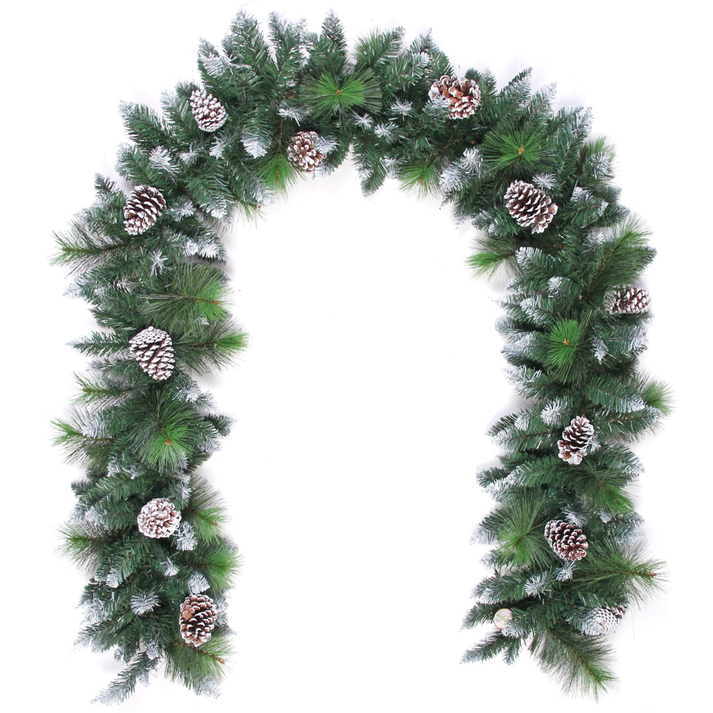 Гирлянда хвойная «Снежное кружево» 2,7 м d=35 см, ПВХ, леска, шишки, белый иней (ST2005-270)